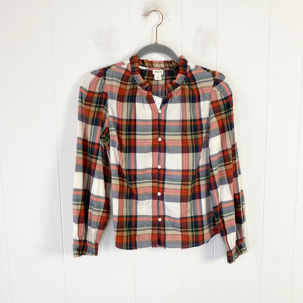 Crewcuts Girls Plaid Ruffle Collar Button Front Shirt Multi Color Size 14 BS345